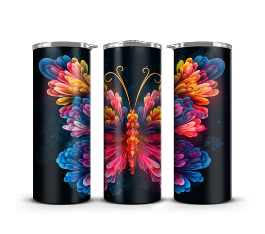 3D Tumbler Wrap Sublimation Vibrant Butterflies, Flowers digital print design, Skinny 20 oz Tumbler Wrap, Digital File PNG, Commercial Use