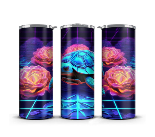 3D Tumbler Wrap Sublimation Vibrant Turtle, Flowers digital print design, Skinny 20 oz Tumbler Wrap, Digital File PNG, Commercial Use