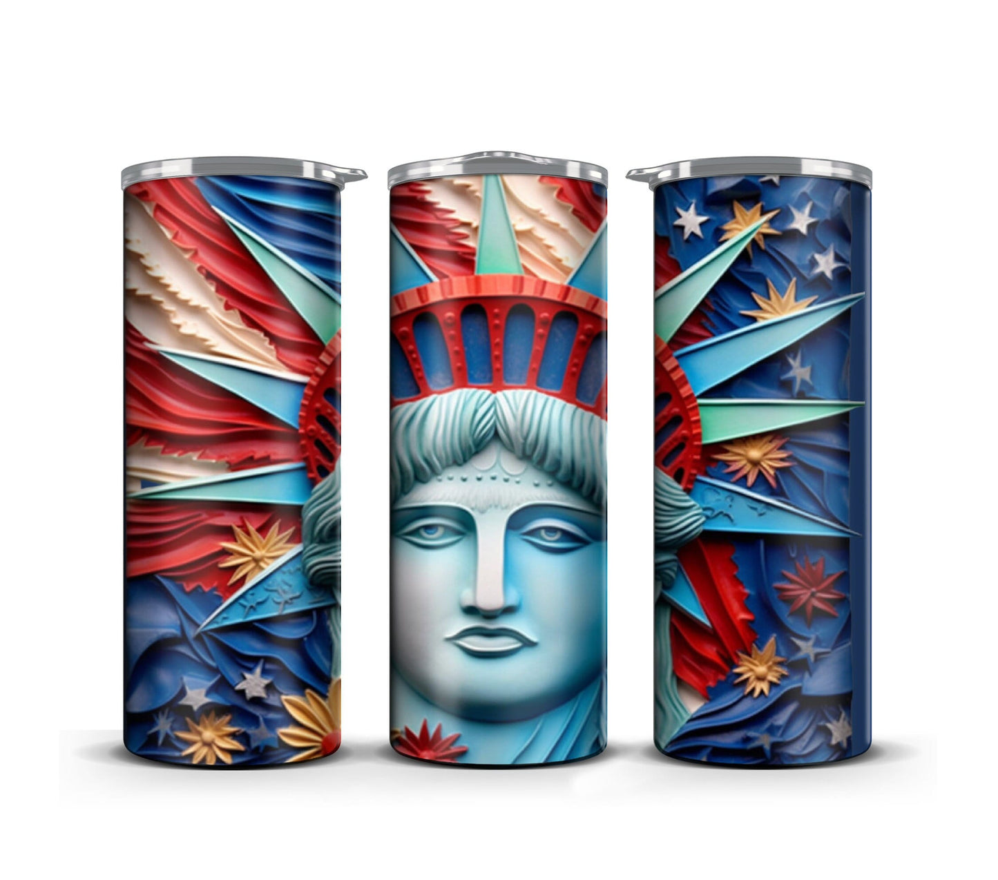 3D  Memory Day Tumbler Wrap, 3D American Flag Statue of Liberty tumbler wrap, 3D Patriotic 4th of July, Skinny 20 oz Tumbler, Commercial Use