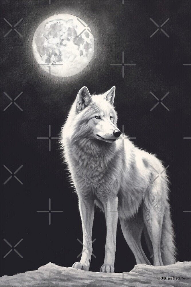 Download Digital PNG file black and white White Greenland Wolf illustration for printing on invitation greeting cards any other