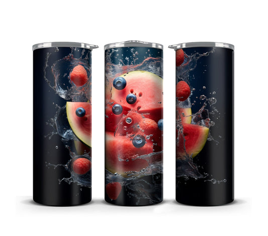 3D Fruit Tumbler Wrap Sublimation, Watermelon Beach Summer Digital Print Design, Skinny 20 oz Tumbler Wrap, PNG 300dpi Commercial Use