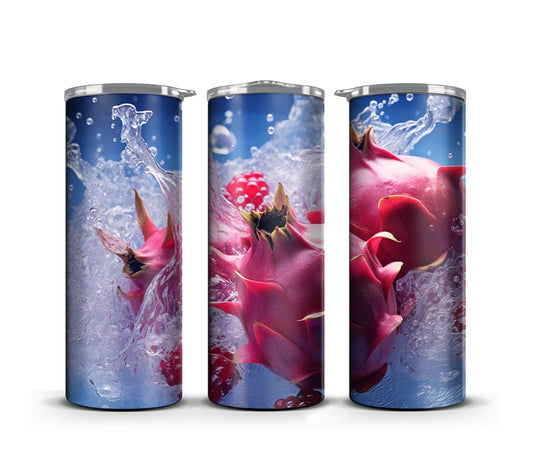 3D Fruit Tumbler Wrap Sublimation, Dragon fruit Beach Summer Digital Print Design, Skinny 20 oz Tumbler Wrap, PNG 300dpi Commercial Use