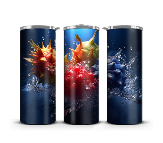 3D Fruit Tumbler Wrap Sublimation, Kiwano fruit Beach Summer Digital Print Design, Skinny 20 oz Tumbler Wrap, PNG 300dpi Commercial Use