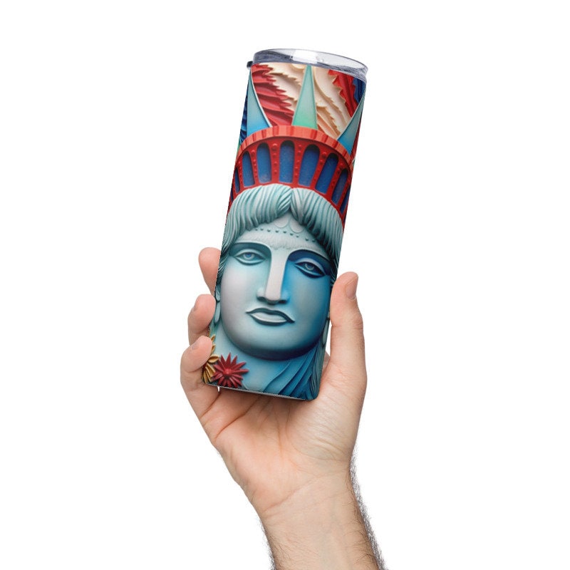 3D  Memory Day Tumbler Wrap, 3D American Flag Statue of Liberty tumbler wrap, 3D Patriotic 4th of July, Skinny 20 oz Tumbler, Commercial Use