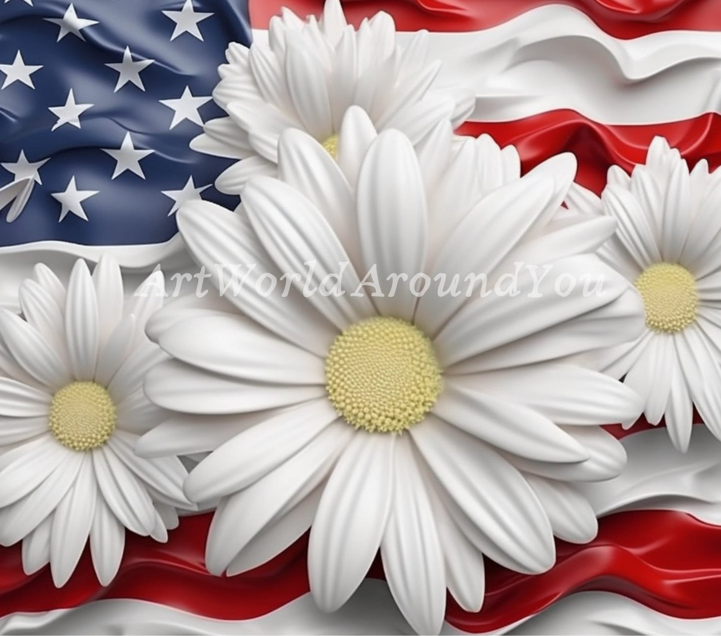 3D Memorial Day Tumbler Wrap Sublimation American Flag Florals, 3D Flower tumbler wrap, Patriotic 20 oz Tumbler, 300dpi Commercial Use