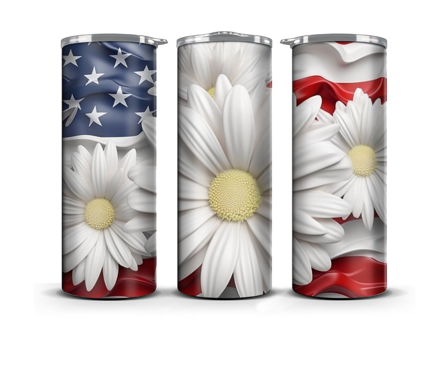 3D Memorial Day Tumbler Wrap Sublimation American Flag Florals, 3D Flower tumbler wrap, Patriotic 20 oz Tumbler, 300dpi Commercial Use