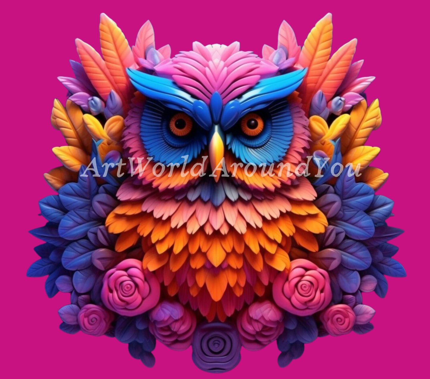 3D Tumbler Wrap Sublimation Vibrant Owl, Flowers digital print design, Skinny 20 oz Tumbler Wrap, Digital File PNG, Commercial Use