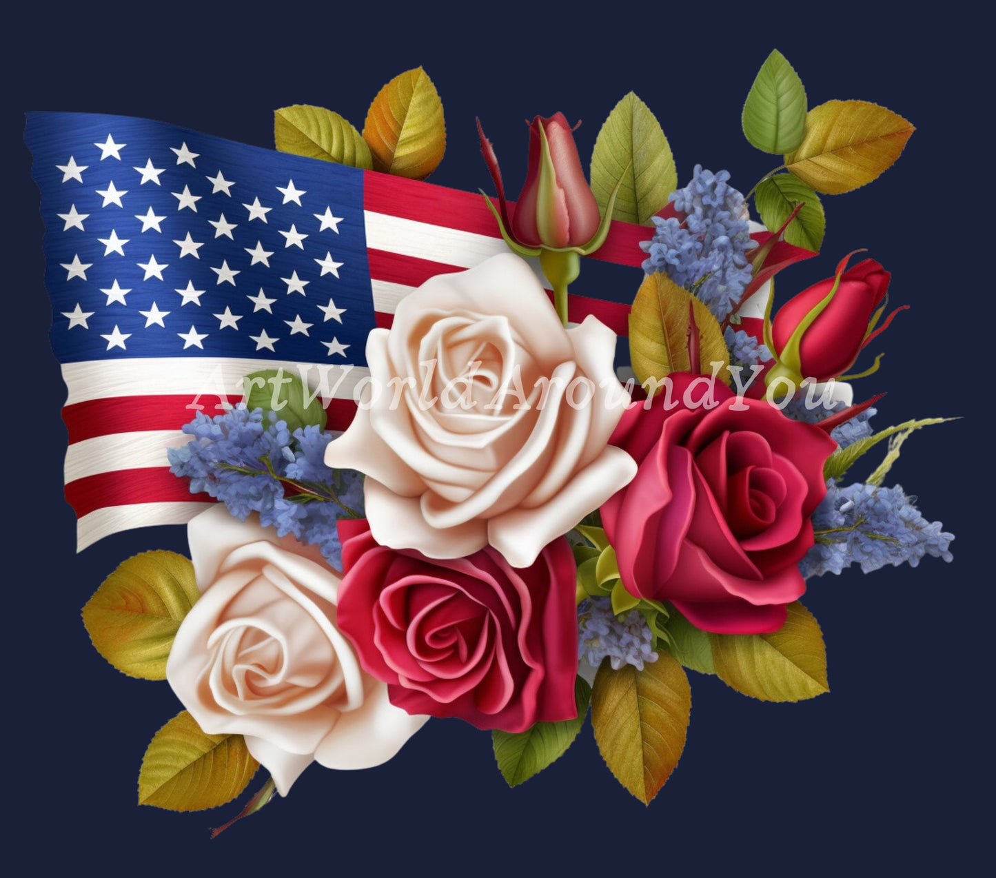 3D Memorial Day Tumbler Wrap Sublimation American Flag Roses Flower, 3D Flower tumbler wrap, Patriotic 20 oz Tumbler, 300dpi Commercial Use