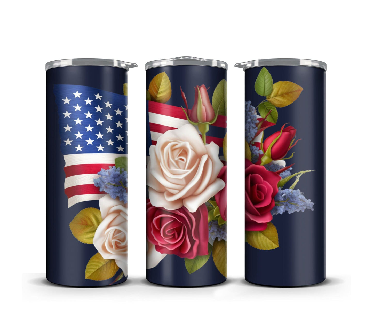 3D Memorial Day Tumbler Wrap Sublimation American Flag Roses Flower, 3D Flower tumbler wrap, Patriotic 20 oz Tumbler, 300dpi Commercial Use