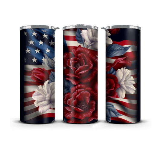 3D Memorial Day Tumbler Wrap Sublimation American Flag Flower, 3D Flower tumbler wrap, Patriotic 20 oz Tumbler, 300dpi Commercial Use