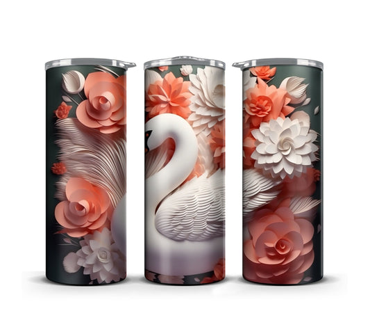 3D Tumbler Wrap Design Sublimation Floral White Swan, Wedding digital print design, White Swan Print Digital art