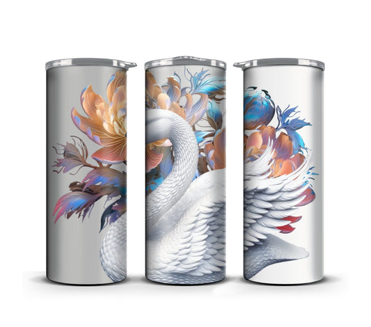 3D Tumbler Wrap Sublimation Floral White Swan, Wedding digital print design, Skinny 20 oz Tumbler Wrap, Commercial Use