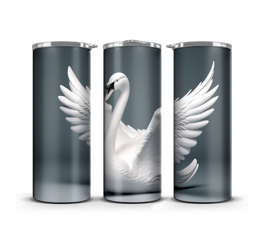 3D Tumbler Wrap Sublimation Floral White Swan, Wedding digital print design, Skinny 20 oz Tumbler Wrap, Commercial Use