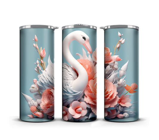 3D Tumbler Wrap Design Sublimation Floral White Swan, Wedding digital print design, White Swan Print Digital art