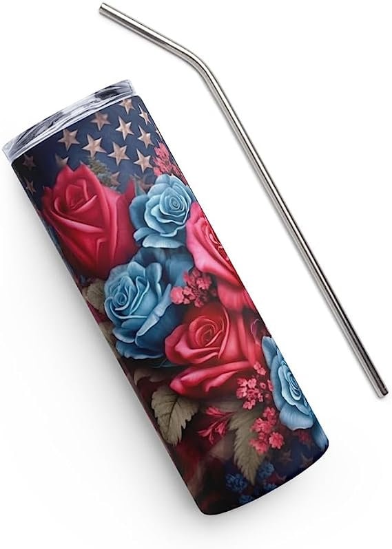 3D Memorial Day Tumbler Wrap Sublimation American Flag Florals, 3D Flower tumbler wrap, Patriotic 20 oz Tumbler, 300dpi Commercial Use