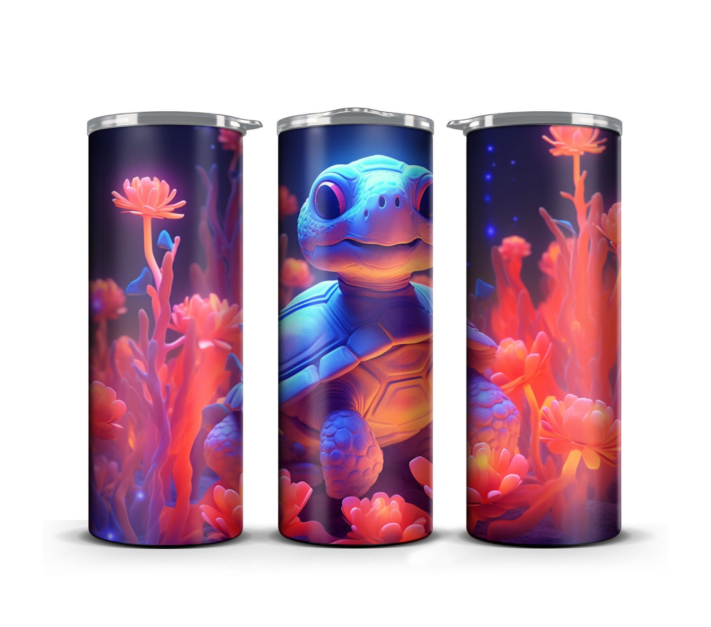 3D Tumbler Wrap Sublimation Vibrant Turtle, Flowers digital print design, Skinny 20 oz Tumbler Wrap, Digital File PNG, Commercial Use