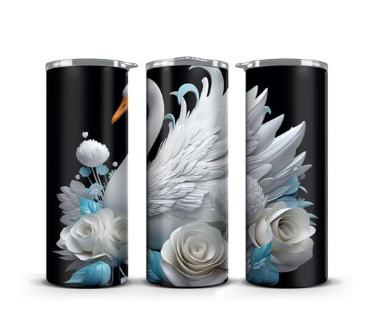 3D Tumbler Wrap Design Sublimation Floral White Swan, Wedding digital print design, White Swan Print Digital art