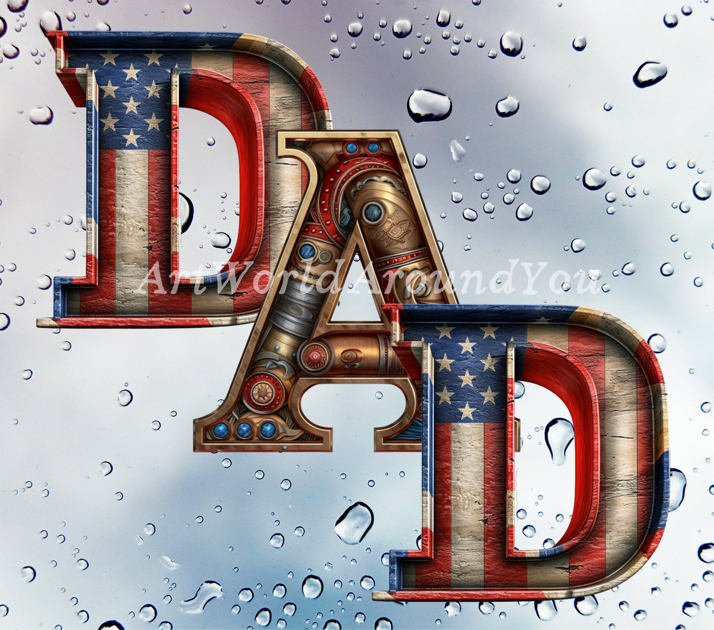 American Dad Letter Tumbler Wrap Fathers Day 3D Sublimation Digital Print Design Skinny 20 oz PNG