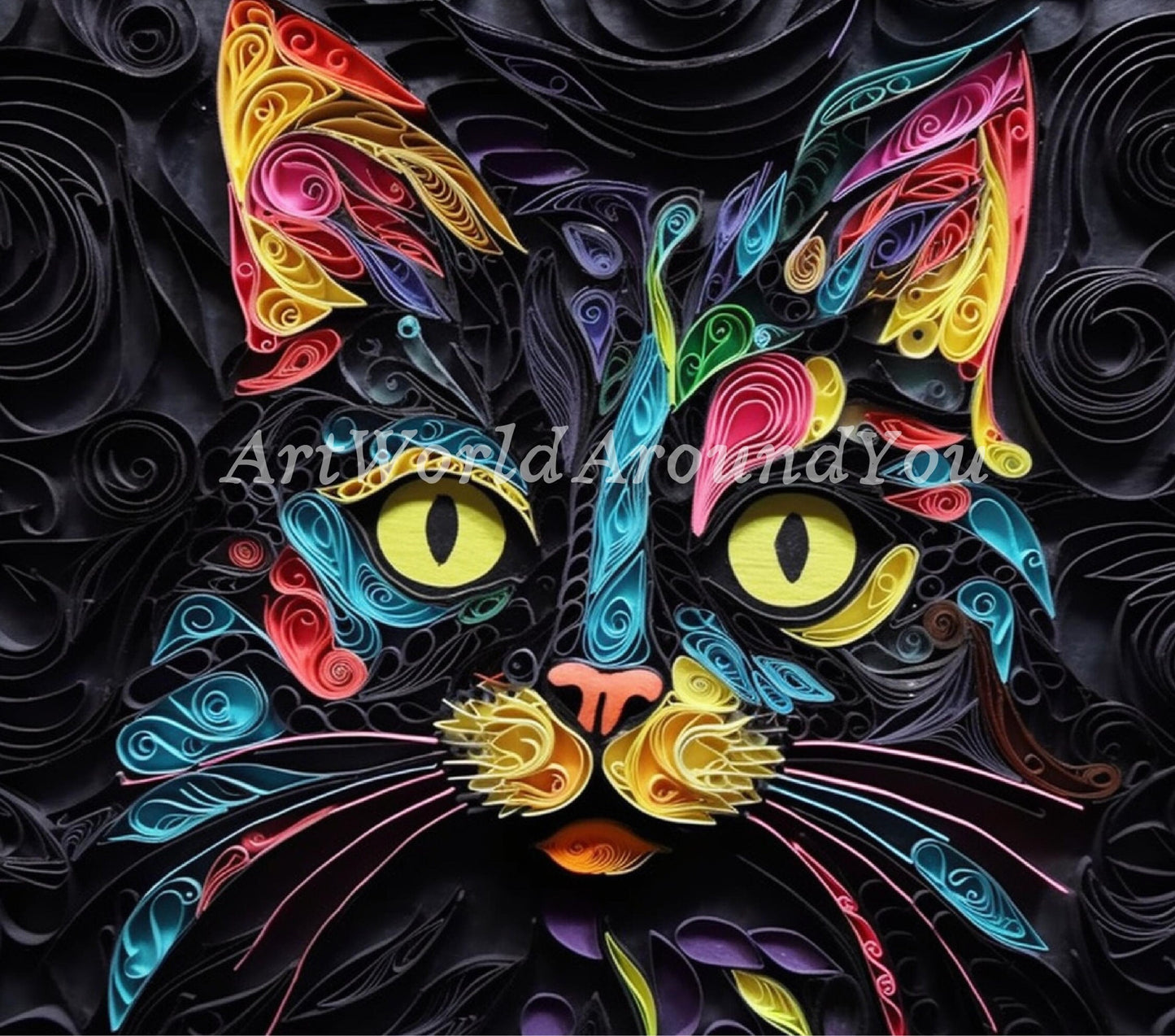 3D Quilling Tumbler Wrap Sublimation, Black Cat, Pets Digital print design, Straight Skinny 20 oz Tumbler, Commercial Use