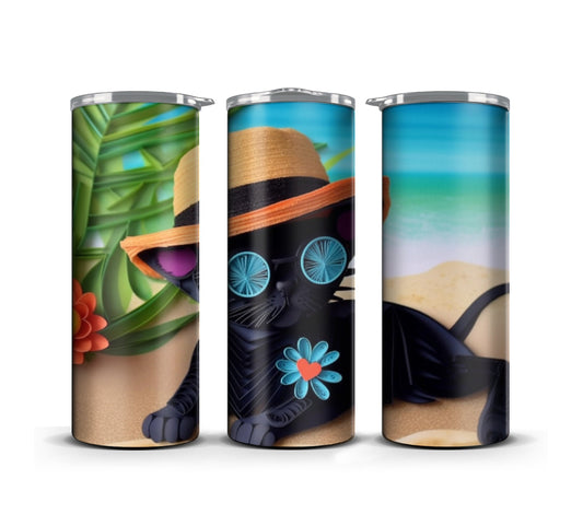 3D Quilling Tumbler Wrap Sublimation, Black Cat, Summer Pets Digital print design, Straight Skinny 20 oz Tumbler, Commercial Use