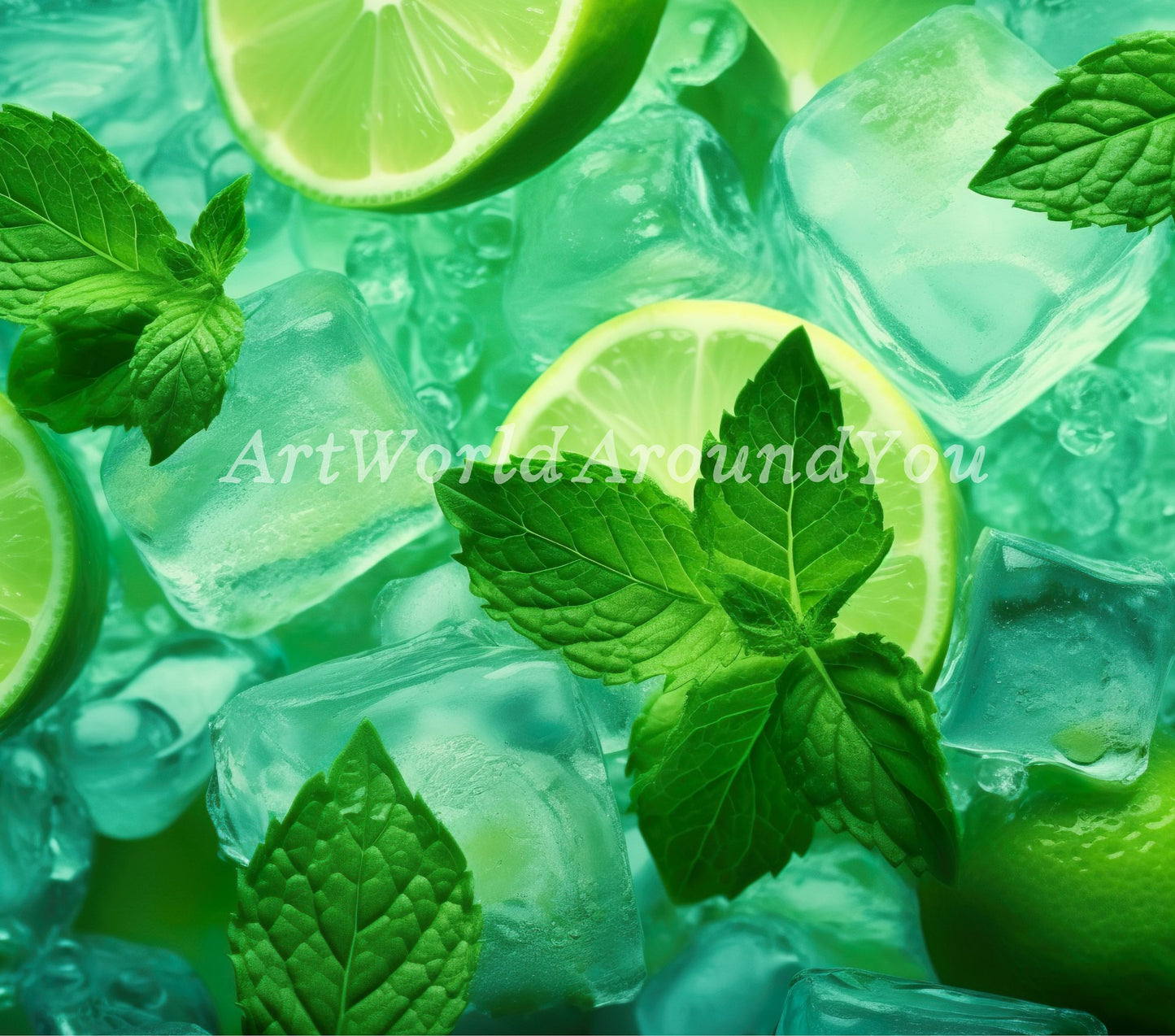 Mojito Tumbler Wrap Sublimation Digital Design Lime Mint Lemon Skinny 20 oz PNG