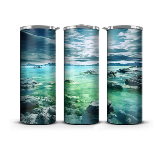 3D Seascape Tumbler Wrap Sublimation, Summer Digital print design, Skinny 20 oz Tumbler, 300dpi PNG Commercial Use