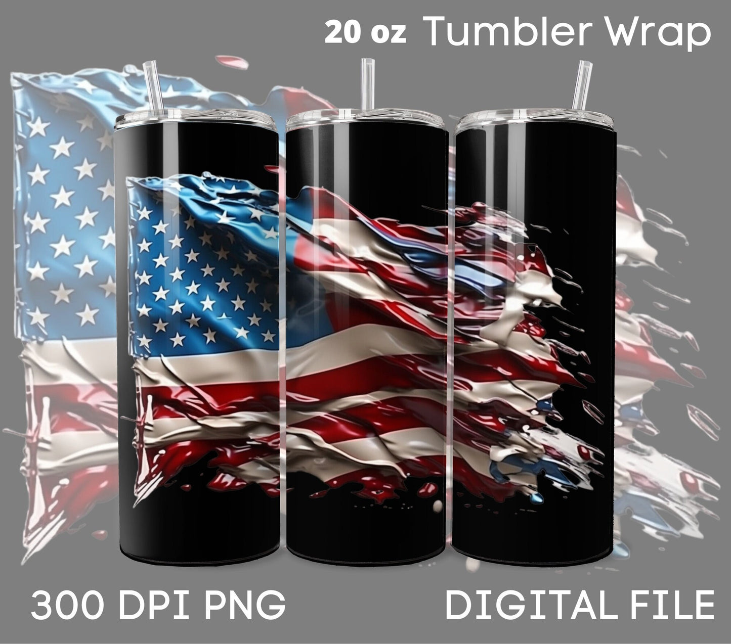 3D Tumbler Wrap Sublimation USA Flag, American designs Sublimation, Skinny 20 oz Tumbler Wrap, Digital File