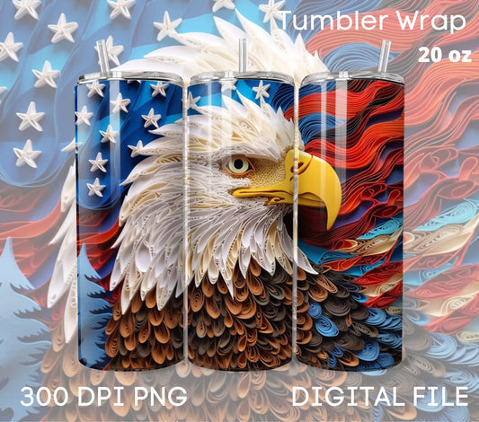 3D Memorial day Tumbler Wrap, 3D American Flag Bald Eagle Tumbler Wrap, 3D Patriotic tumblr wrap, 4th of July 20 oz Wrap, Commercial Use