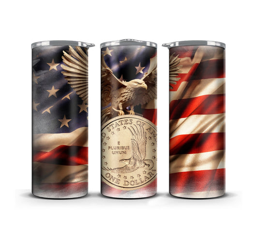 3D Tumbler Wrap Sublimation, 3D One Dollar Eagle Flag USA, Amulet of Financial Success and Prosperity Digital design, Commercial Use