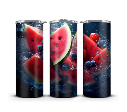 3D Fruit Tumbler Wrap Sublimation, Watermelon Beach Summer Digital Print Design, Skinny 20 oz Tumbler Wrap, PNG 300dpi Commercial Use