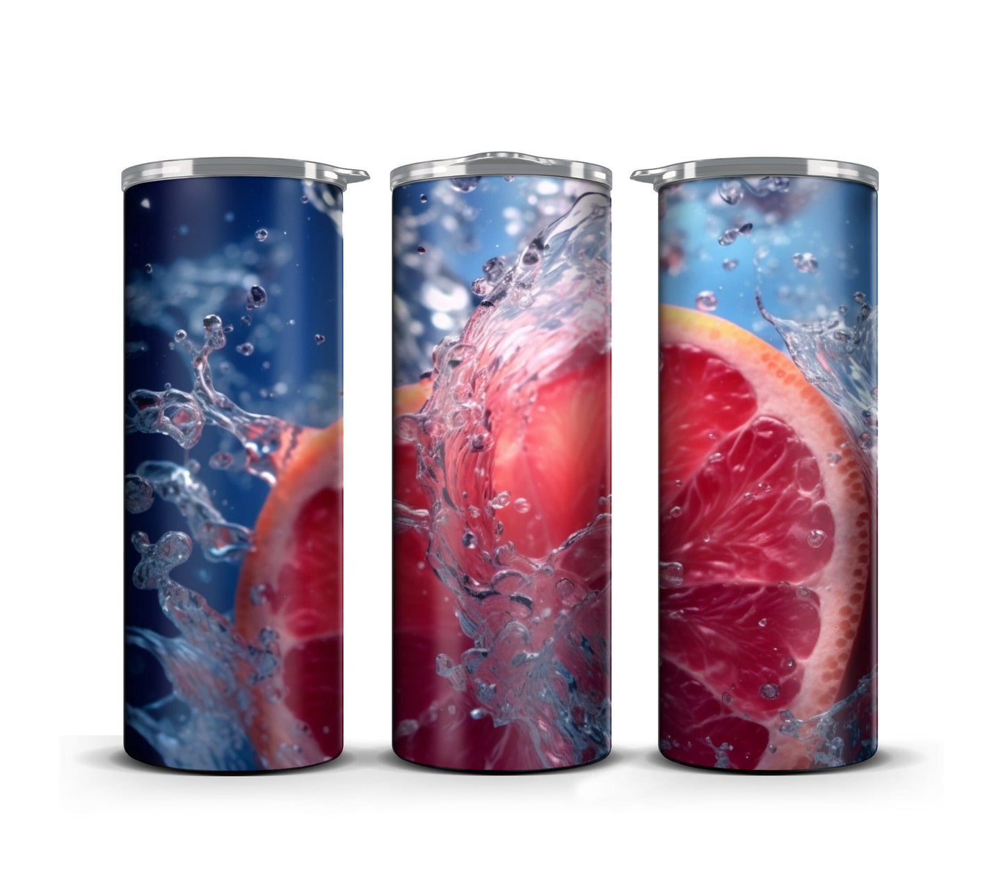 3D Fruit Tumbler Wrap Sublimation, Grapefruit Beach Summer Digital Print Design, Skinny 20 oz Tumbler Wrap, PNG 300dpi Commercial Use