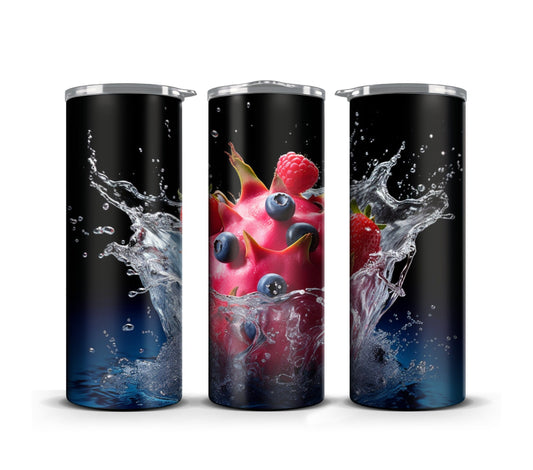 3D Fruit Tumbler Wrap Sublimation, Dragon fruit Beach Summer Digital Print Design, Skinny 20 oz Tumbler Wrap, PNG 300dpi Commercial Use