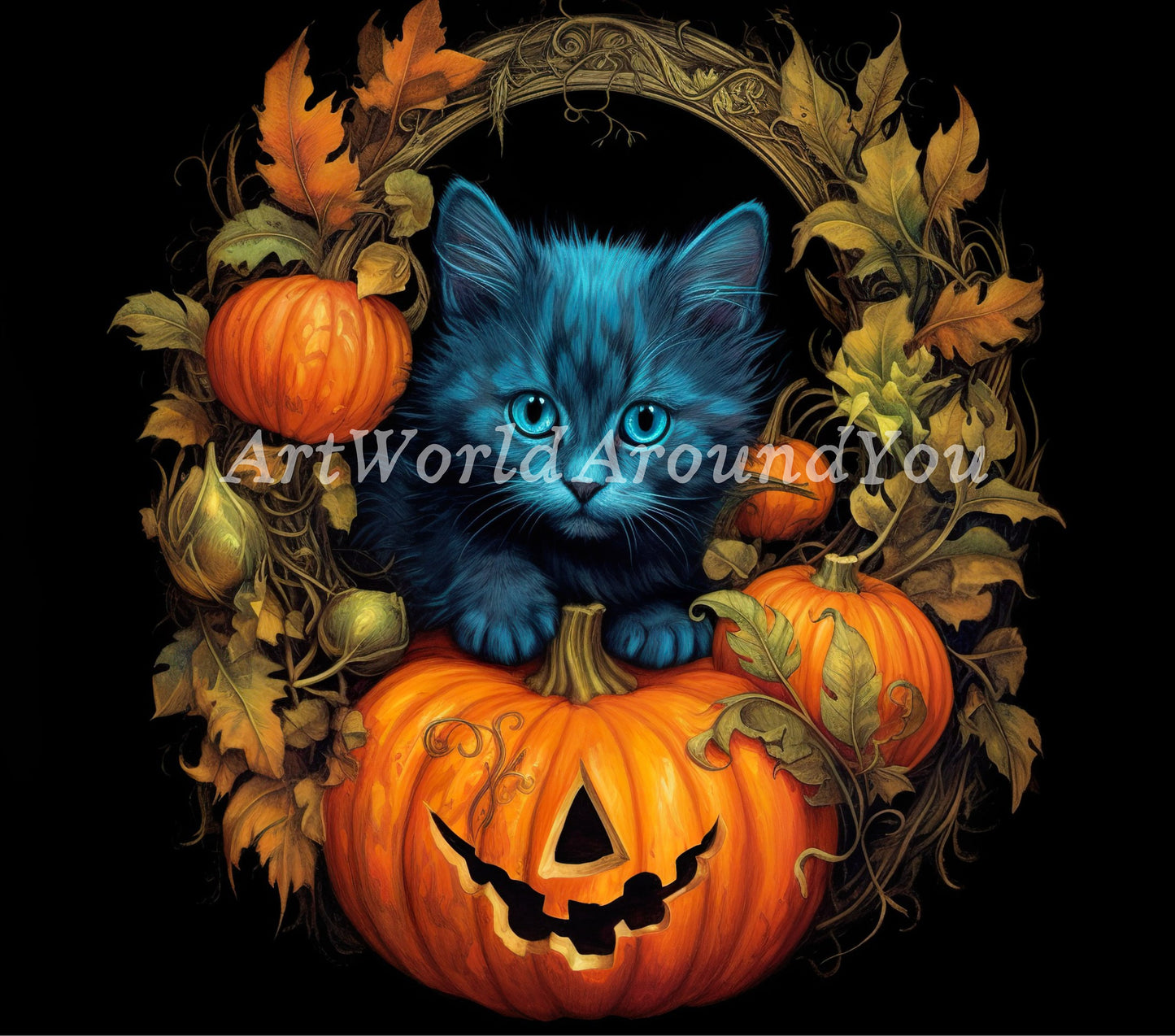 Halloween Pumpkin Tumbler Wrap Sublimation, Black Cat Digital Print Design, Skinny 20 oz Tumbler, 300 DPI PNG Commercial Use