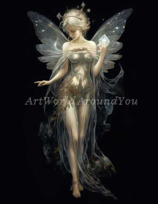 Junk Journal Poster Cover Album Angelic Fairy Digital Image Instant Download Digital Fantasy Art Printable