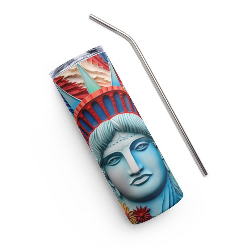 3D  Memory Day Tumbler Wrap, 3D American Flag Statue of Liberty tumbler wrap, 3D Patriotic 4th of July, Skinny 20 oz Tumbler, Commercial Use