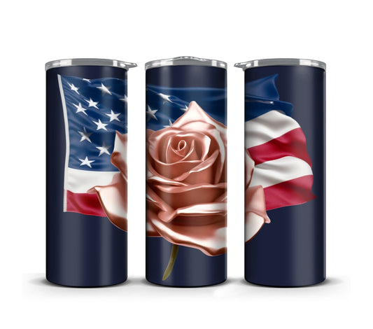 3D Memorial Day Tumbler Wrap Sublimation American Flag Rose Flower, 3D Flower tumbler wrap, Patriotic 20 oz Tumbler, 300dpi Commercial Use