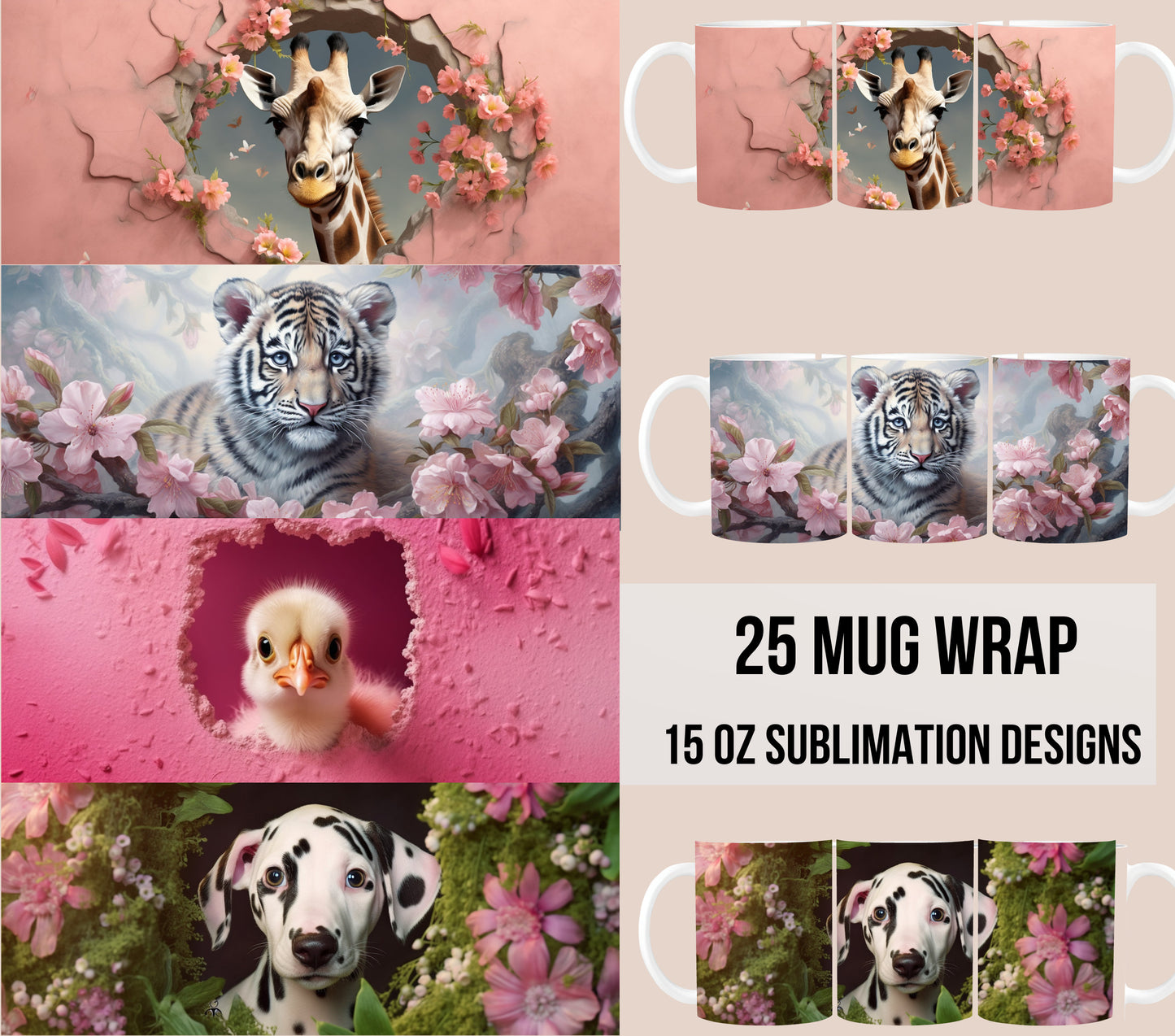 Mug Wrap 15 oz Animal Pet Sublimation Design Bundle Instant Digital Download