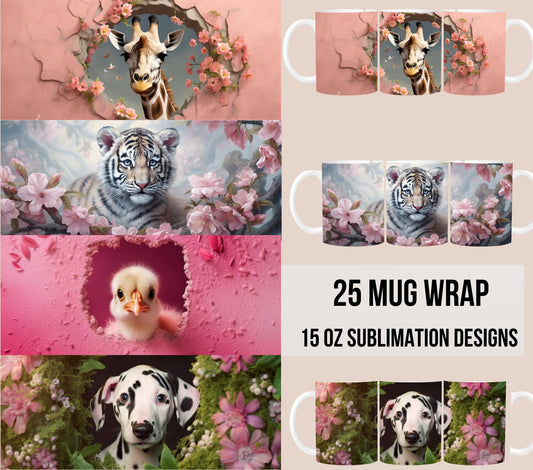 Mug Wrap 15 oz Animal Pet Sublimation Design Bundle Instant Digital Download