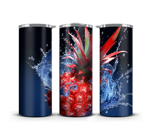 3D Fruit Tumbler Wrap Sublimation, Pineapple Beach Summer Digital Print Design, Skinny 20 oz Tumbler Wrap, PNG 300dpi Commercial Use