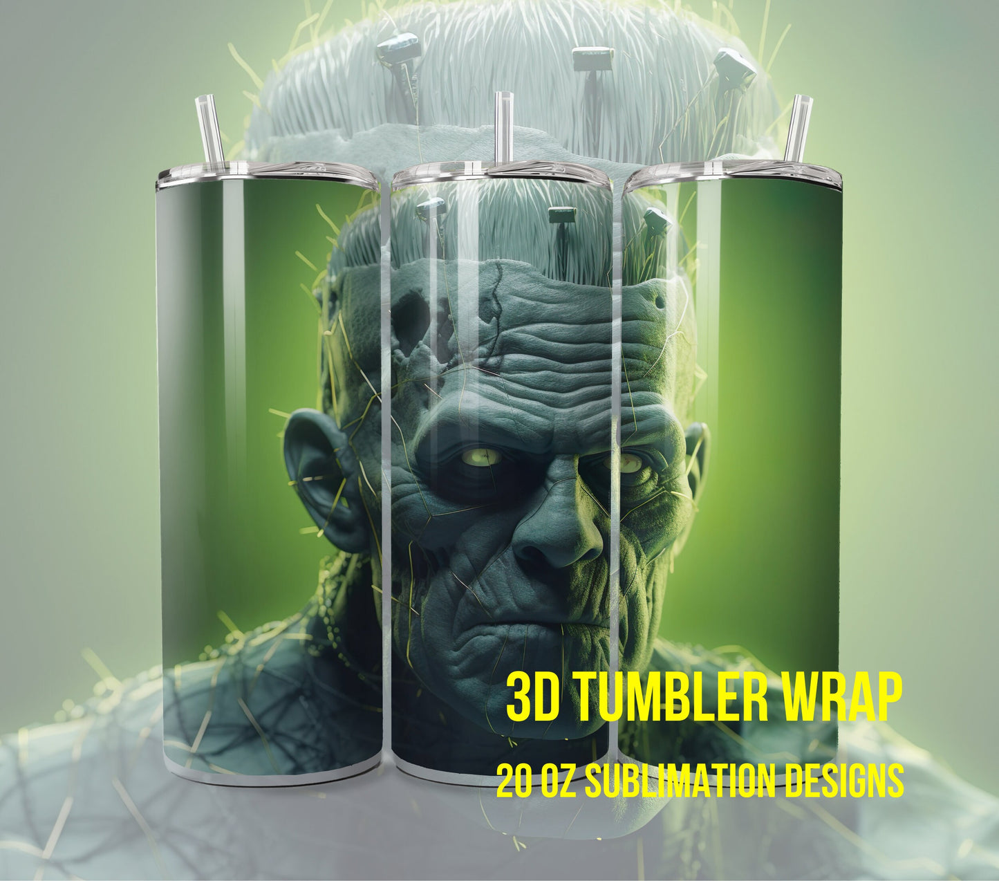 3D Halloween Frankenstein Tumbler Wrap Sublimation, Frankenstein Halloween Digital Print Design, Halloween Skinny 20 oz Tumbler Wrap