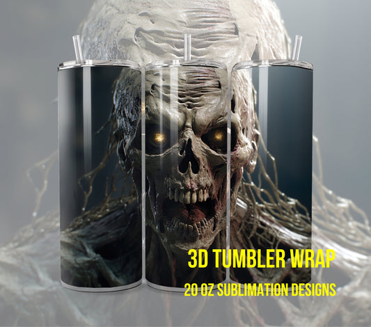 3D Halloween Zombie Tumbler Wrap Sublimation, Zombie Halloween Digital Print Design, Halloween Skinny 20 oz Tumbler Wrap for Print on Demand