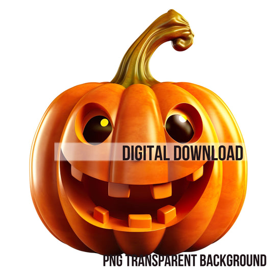 3D Halloween Pumpkin Jack-O-Lantern Instant Download PNG Digital Sublimation File Transparent Background for Print on Demand