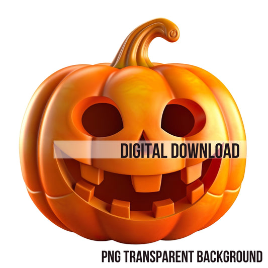 3D Halloween Pumpkin clipart, 3D Jack-O-Lantern clipart, Instant Download PNG Digital Sublimation for Print on Demand