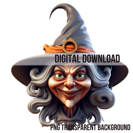 Witch Clipart PNG - 3D Halloween Witch Instant Download - Transparent Background - Digital Sublimation File - Seasonal Witchcraft Graphics