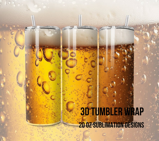 Beer Tumbler Wrap 3D Digital Download Sublimation PNG Skinny 20 oz Design