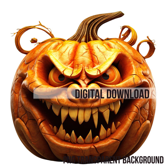 3D Halloween Pumpkin Jack-O-Lantern Instant Download PNG Digital Sublimation File Transparent Background for Print on Demand