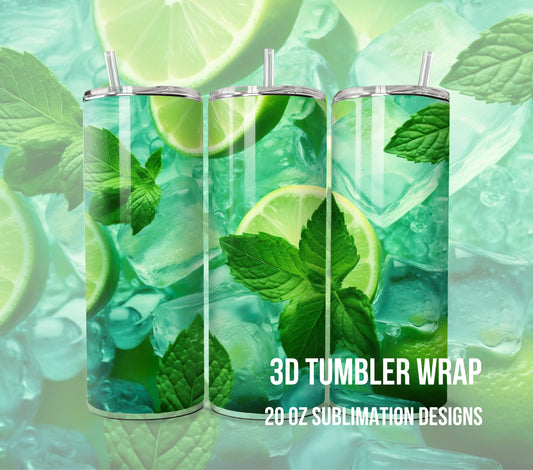 Mojito Tumbler Wrap Sublimation Digital Design Lime Mint Lemon Skinny 20 oz PNG