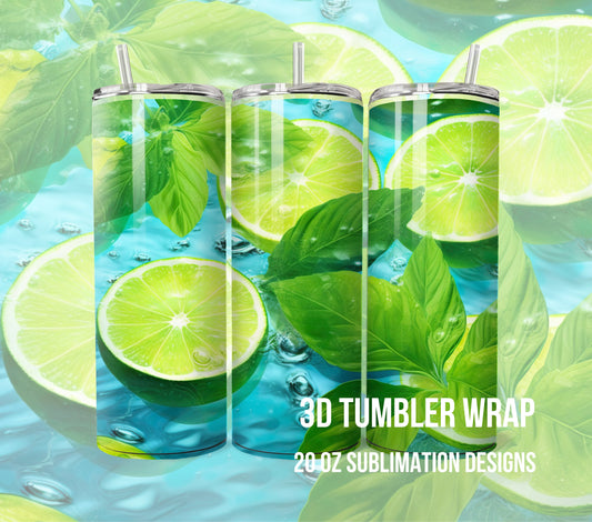 Mojito Tumbler Wrap Sublimation Digital Design Lime Mint Lemon Skinny 20 oz PNG