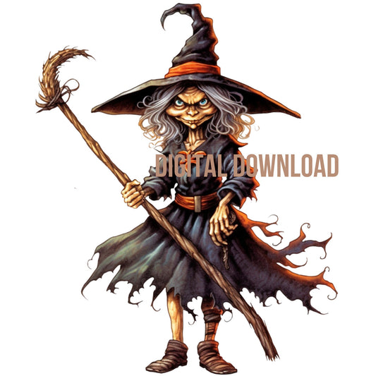 Witch Clipart PNG - Halloween Witch Instant Download - Transparent Background - Digital Sublimation File - Seasonal Witchcraft Graphics
