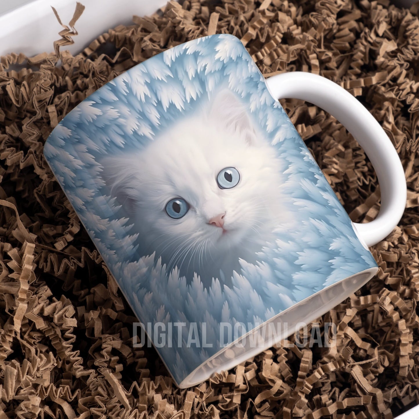 Kitten Mug Wrap, Snow Mug Wrap Sublimation Design PNG, 11oz 15oz 20oz Coffee Cup Template, Cute Cat Mug Press Design